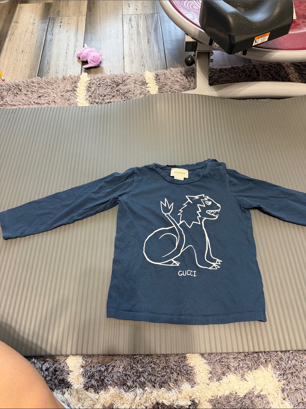 Gucci Navy Long Sleeve Tee with White Lion Outline